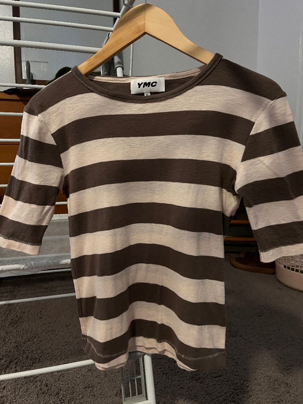 YMC Charlotte T-shirt light pink and khaki sz S